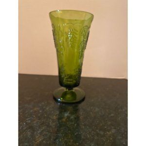 Green 10" Footed Vase with Harvest Grape and Leaf Design, Vintage